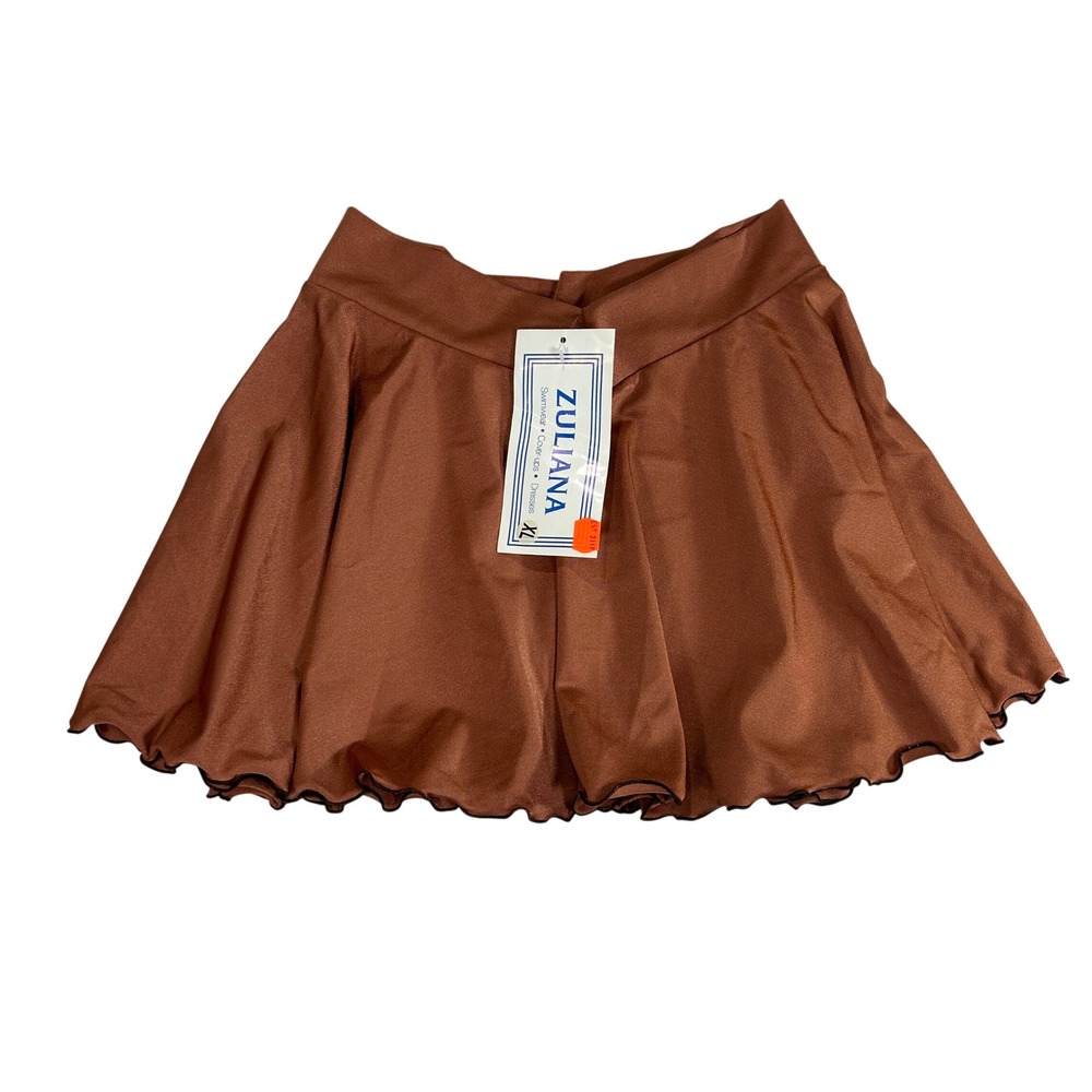 Zuliana VTG Y2K Swimwear Cover Up Skirt XL Rust Brown Lettuce Edge Made USA NWT